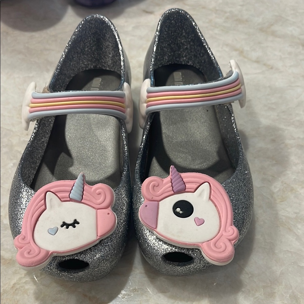 Mini Melissa Silver Unicorn Dress Shoes